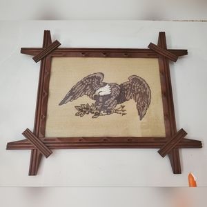 Vintage Eagle Americana Cross-Stitch in Vintage Wooden Frame